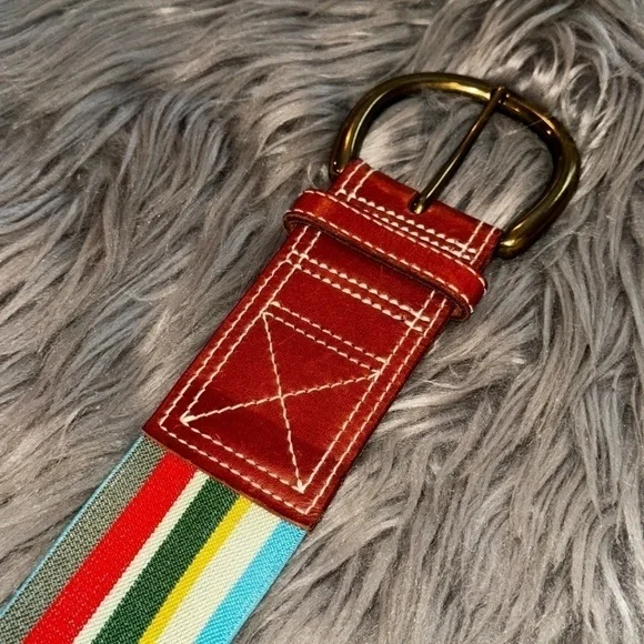 EUC Fossil Stretch Rainbow Fabric and Leather Belt Wide Size Medium - Picture 2 of 8